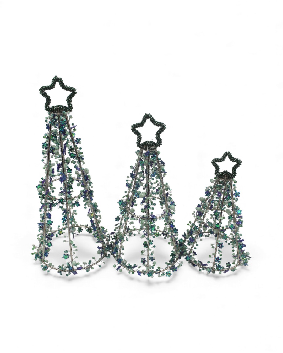 Set of 3 Cool Tone Pearl Wire Christmas Trees