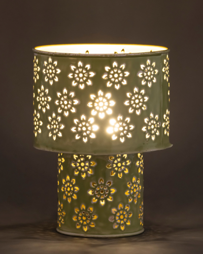 Soft Green Floral Pattern Lamp with Golden Interior