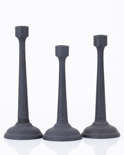 Modern Matte Black Iron Candle Holders - Set of 3
