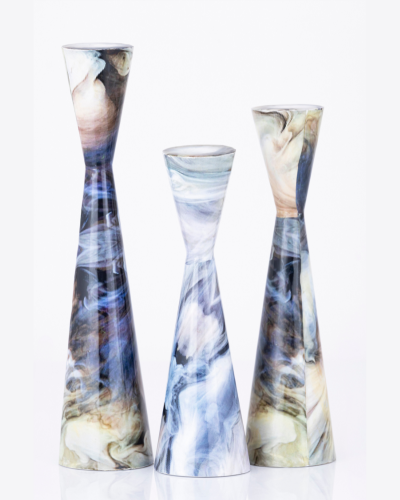 Abstract Marbled Hourglass Candlestick Set