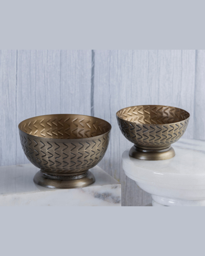 Decorative Brass-Finish Embossed Metal Bowls (Set of 2)