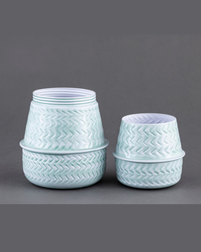 Mint Green Chevron Ceramic Pot Set (Set of 2)