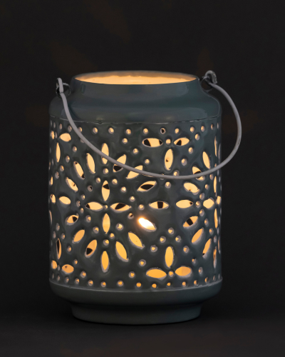 Ceramic Cutwork Lantern – Sky Blue Elegance
