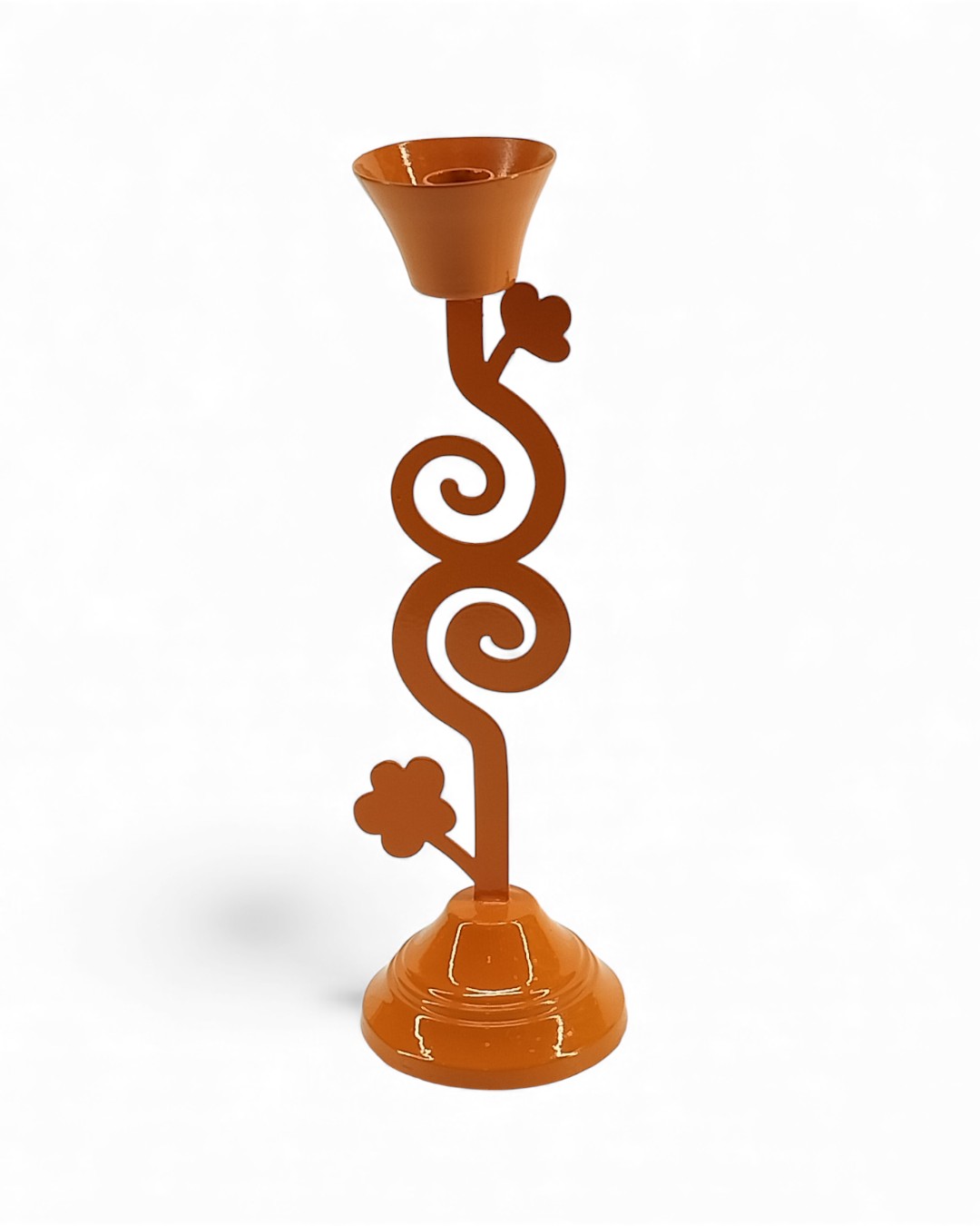 Joyful Scrolls Taper Candlestick - Orange Pedestal