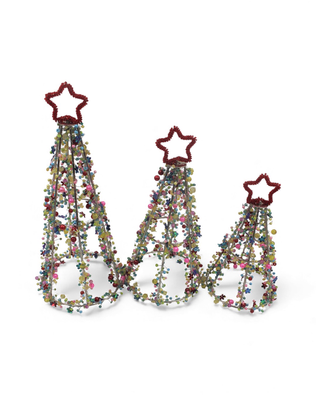 Set of 3 Multi-Color Pearl Wire Christmas Trees