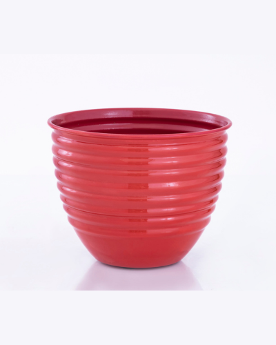 Crimson Red Ribbed Metal Pot