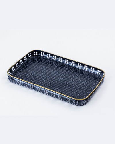 Navy Blue Basket-Weave Rectangular Tray