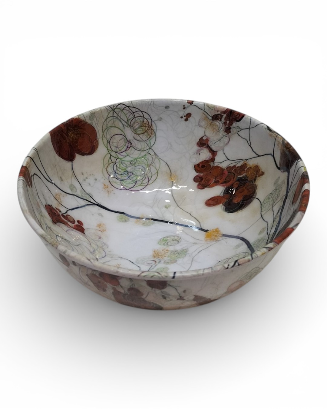 Elegant Abstract Floral Enamel Bowl