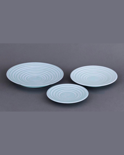 Aqua Blue Ribbed Plates Set of 3