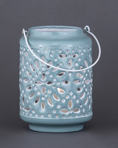 Ceramic Cutwork Lantern – Sky Blue Elegance