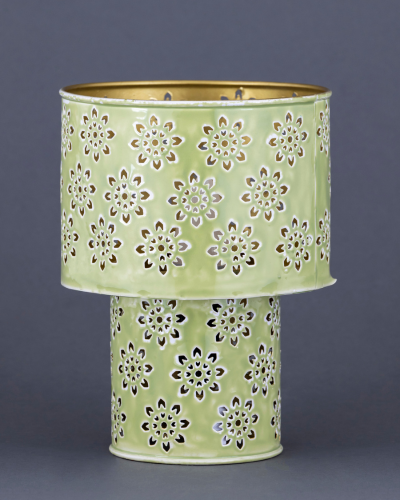 Soft Green Floral Pattern Lamp with Golden Interior