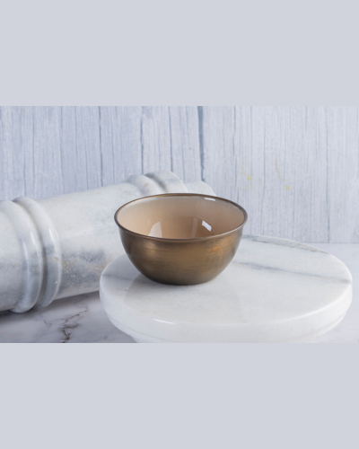 Antique Brass-Finish Bowl with Beige Interior