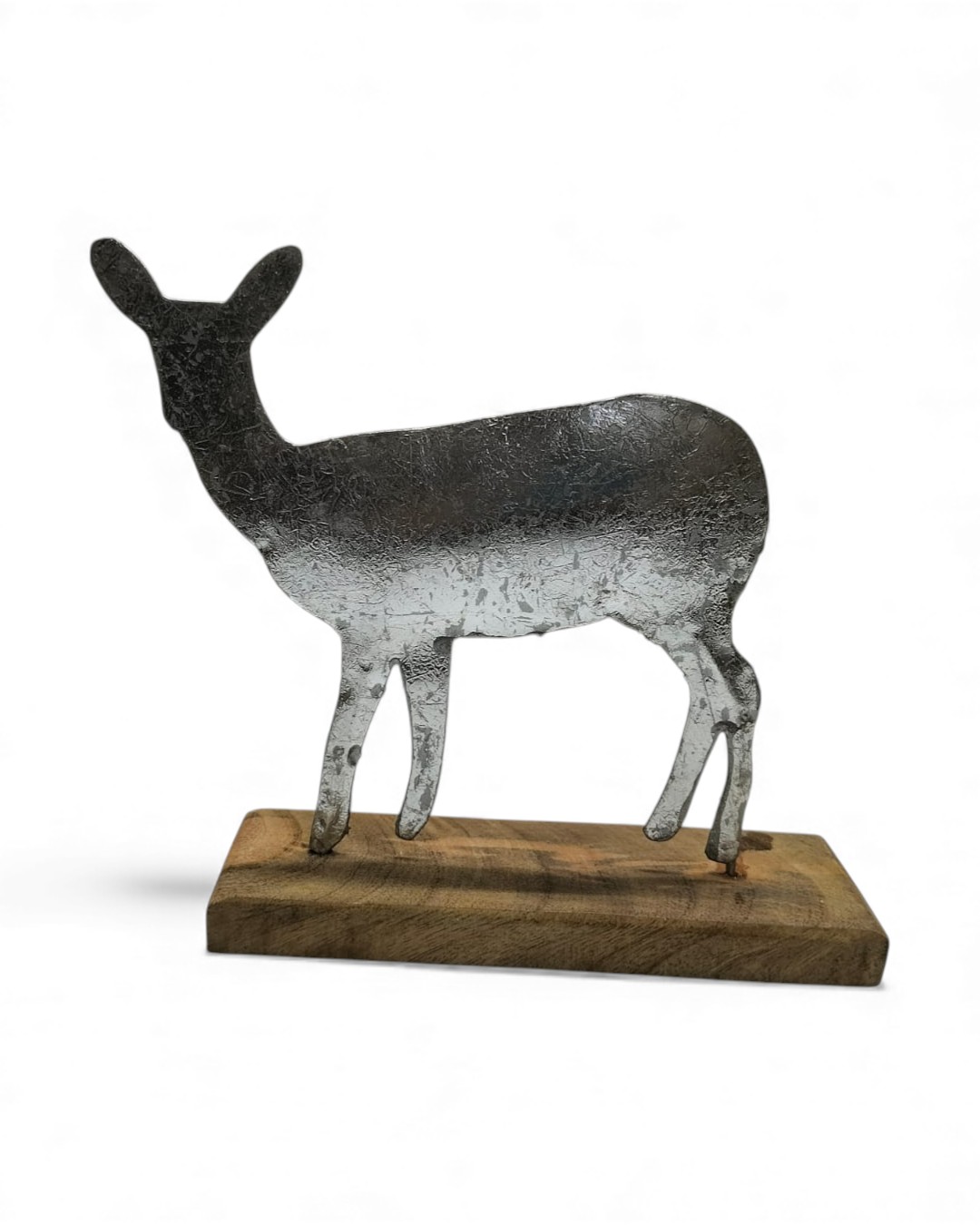 Rustic Textured Metal Fawn Silhouette on Wood Base