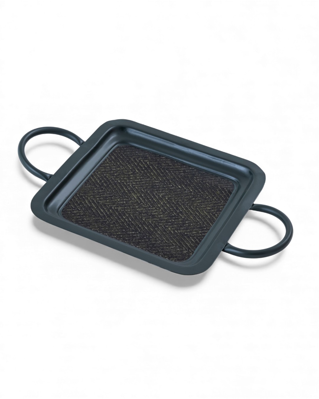Sleek Square Serving Tray - Gold Herringbone Inlay