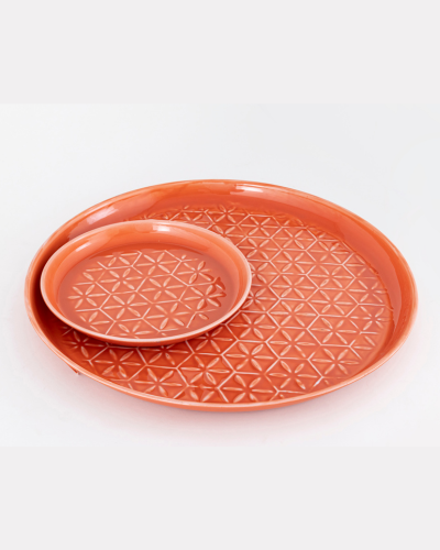 Embossed Dinner Plate Set (Coral Orange)