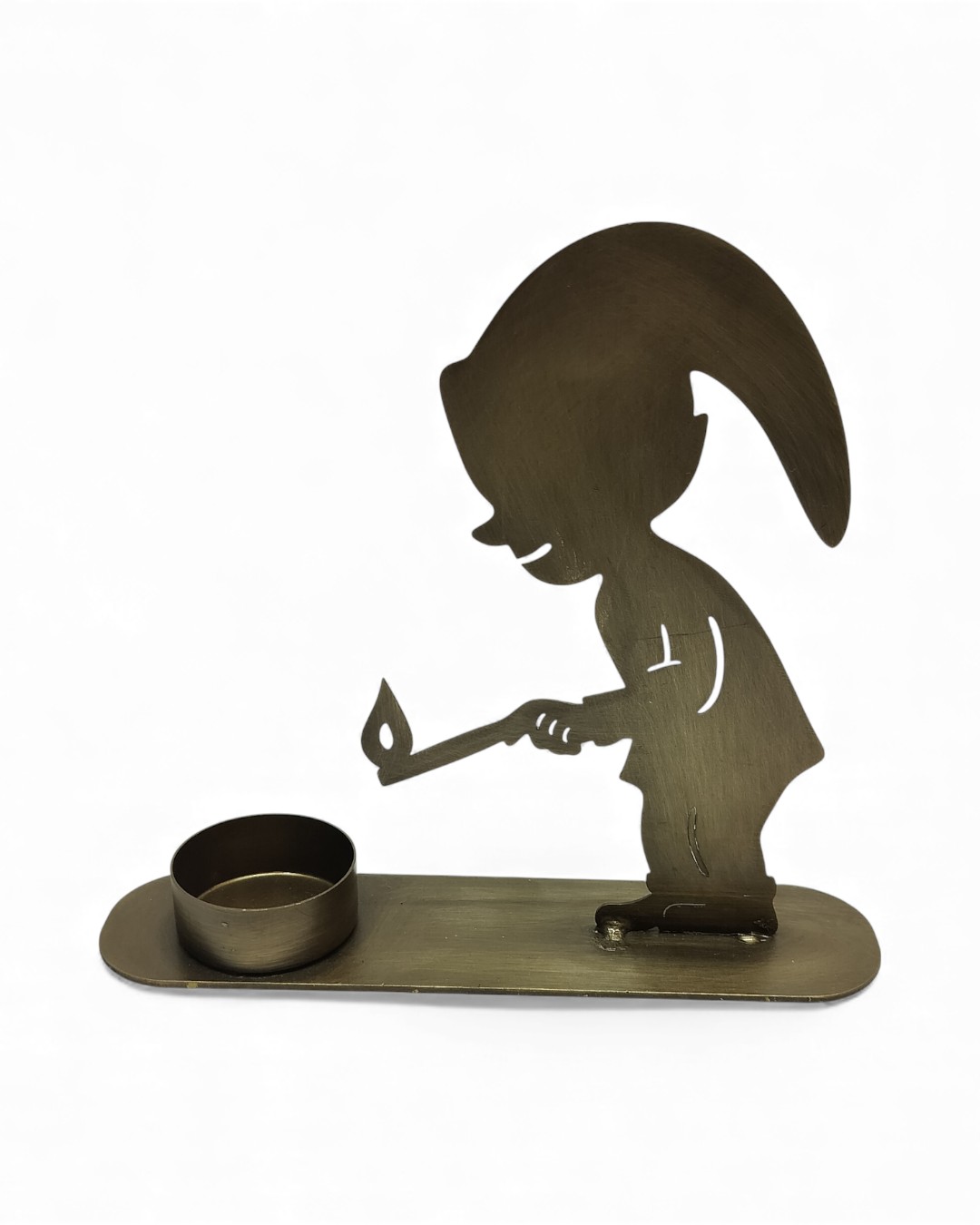 Whimsical Gnome Lighting a Match Tealight Holder