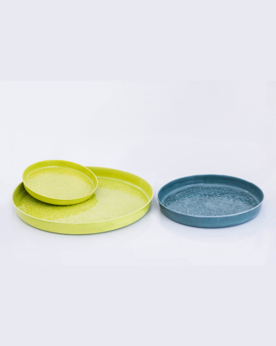 Set of Lime Green & Teal Embossed Plates