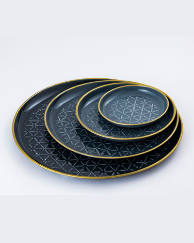 Charcoal Black Geometric Embossed Plate