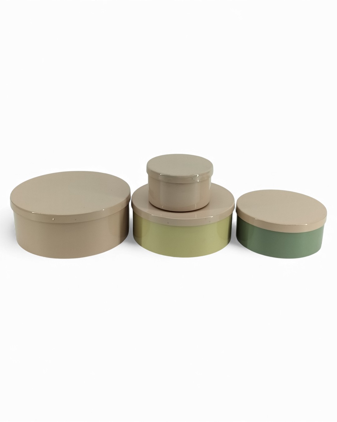 Set of 4 Round Neutral Lacquer Storage Boxes