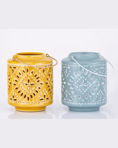 Yellow & Blue-Grey Cutwork Lanterns
