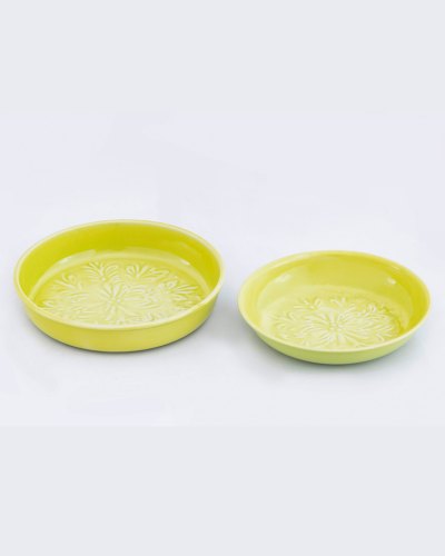 Lemon Yellow Floral Embossed Plate Set