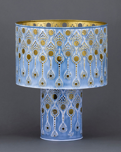 Blue Teardrop Pattern Perforated Table Lamp