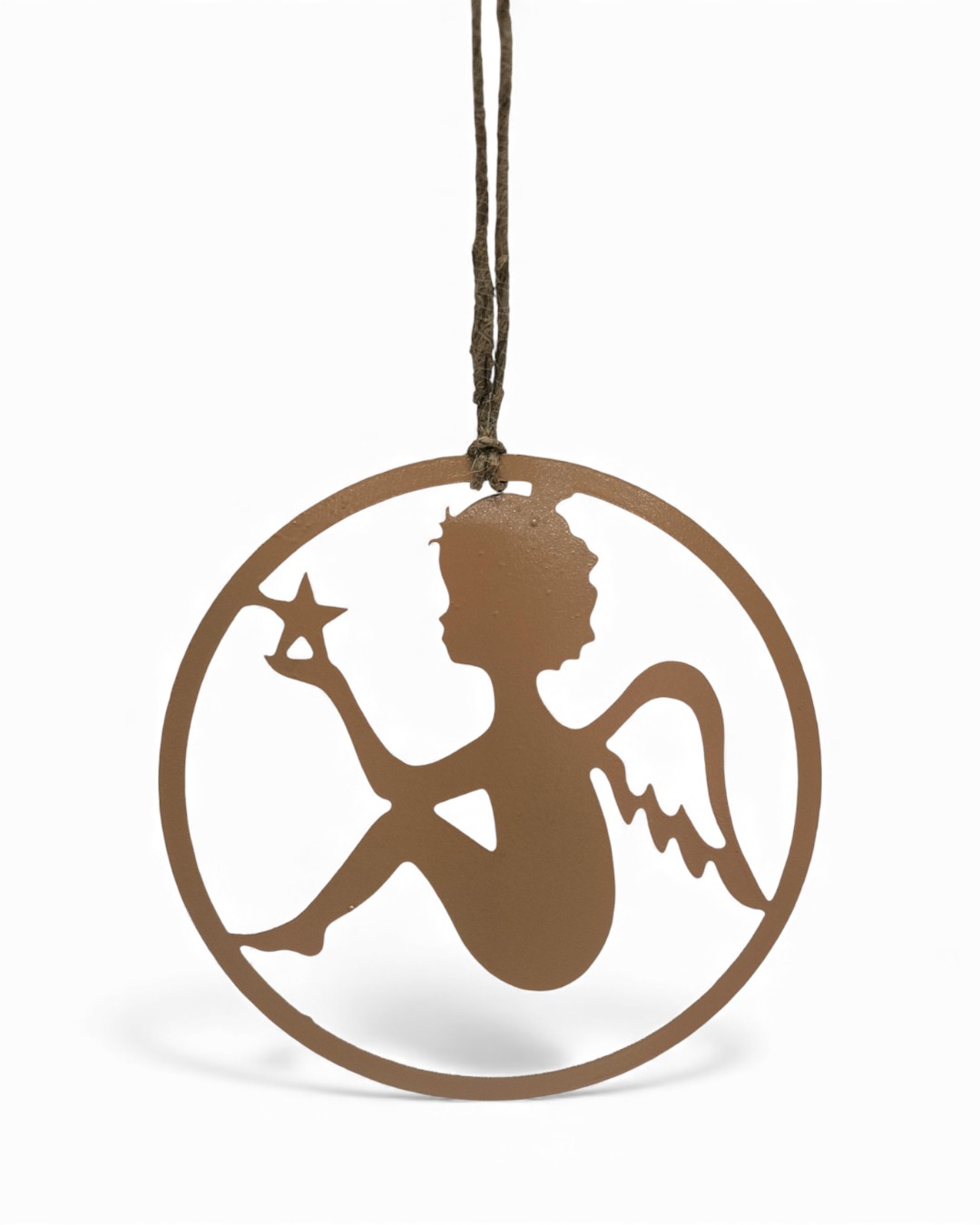 Sitting Cherub Holding Star Metal Ornament