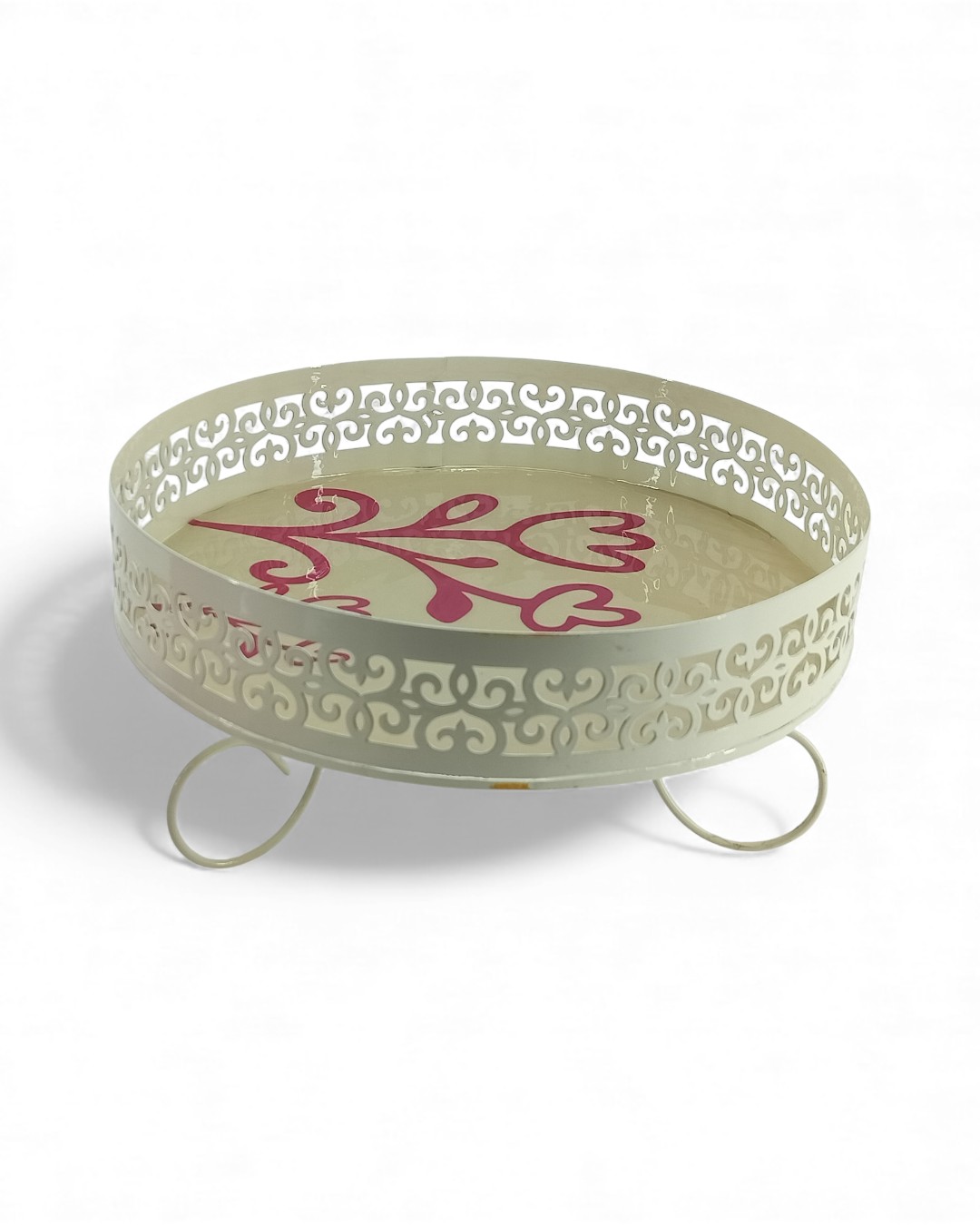 Joyful Scrolls Cream & Magenta Tray/Basket