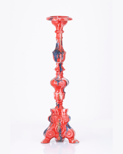 Ornate Marbled Candlestick - Red and Blue Swirl