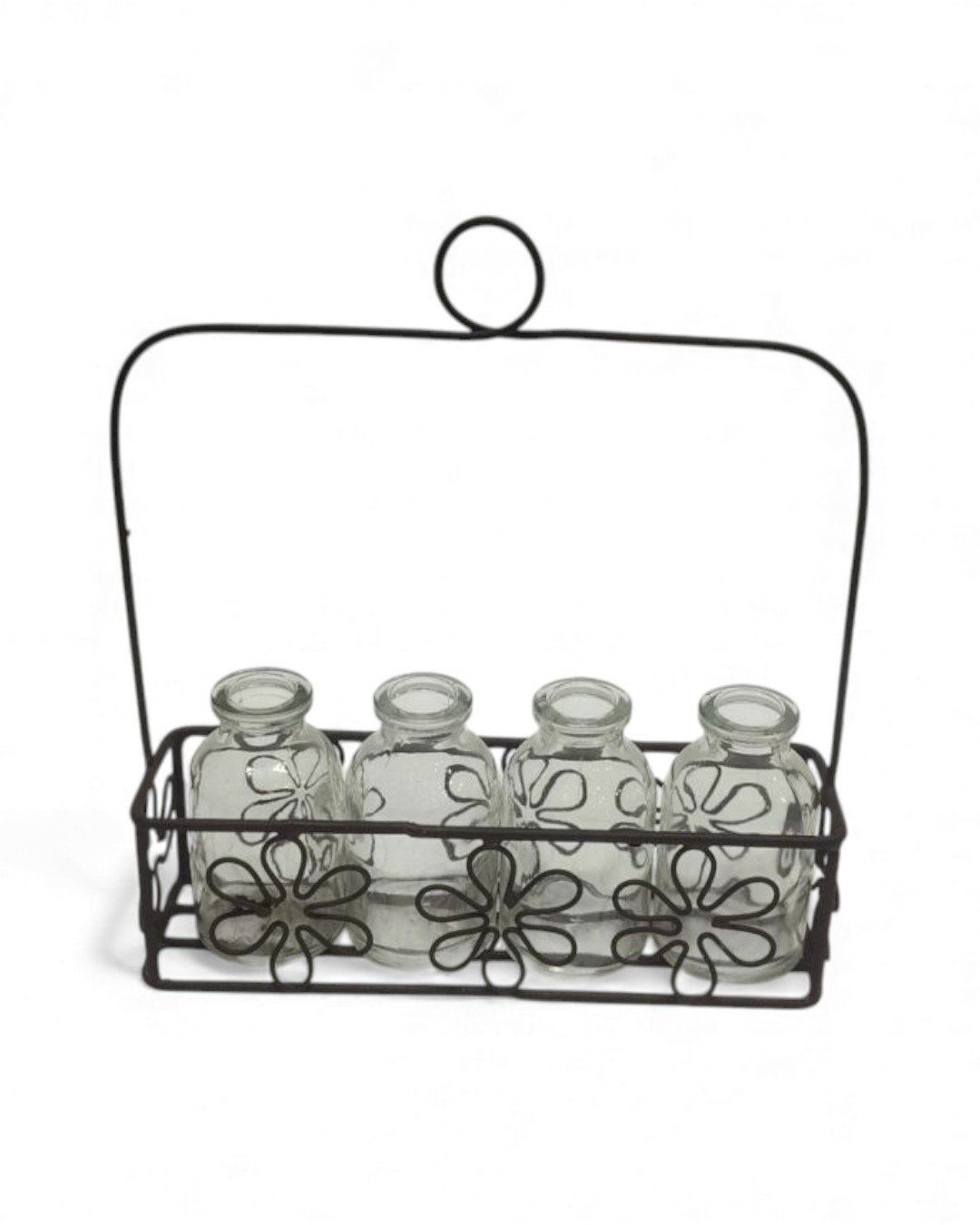 Black Metal Bottle Holder with Floral Motif