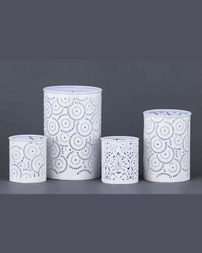 White Perforated Cylindrical Lanterns