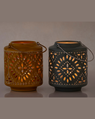 Yellow & Blue-Grey Cutwork Lanterns