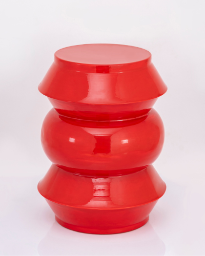 Glossy Sculptural Ceramic Stool – Bold Red