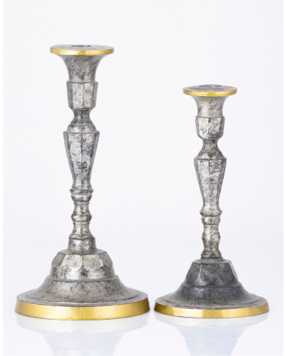 Silver Faceted Candlestick Pair with Gold Detail