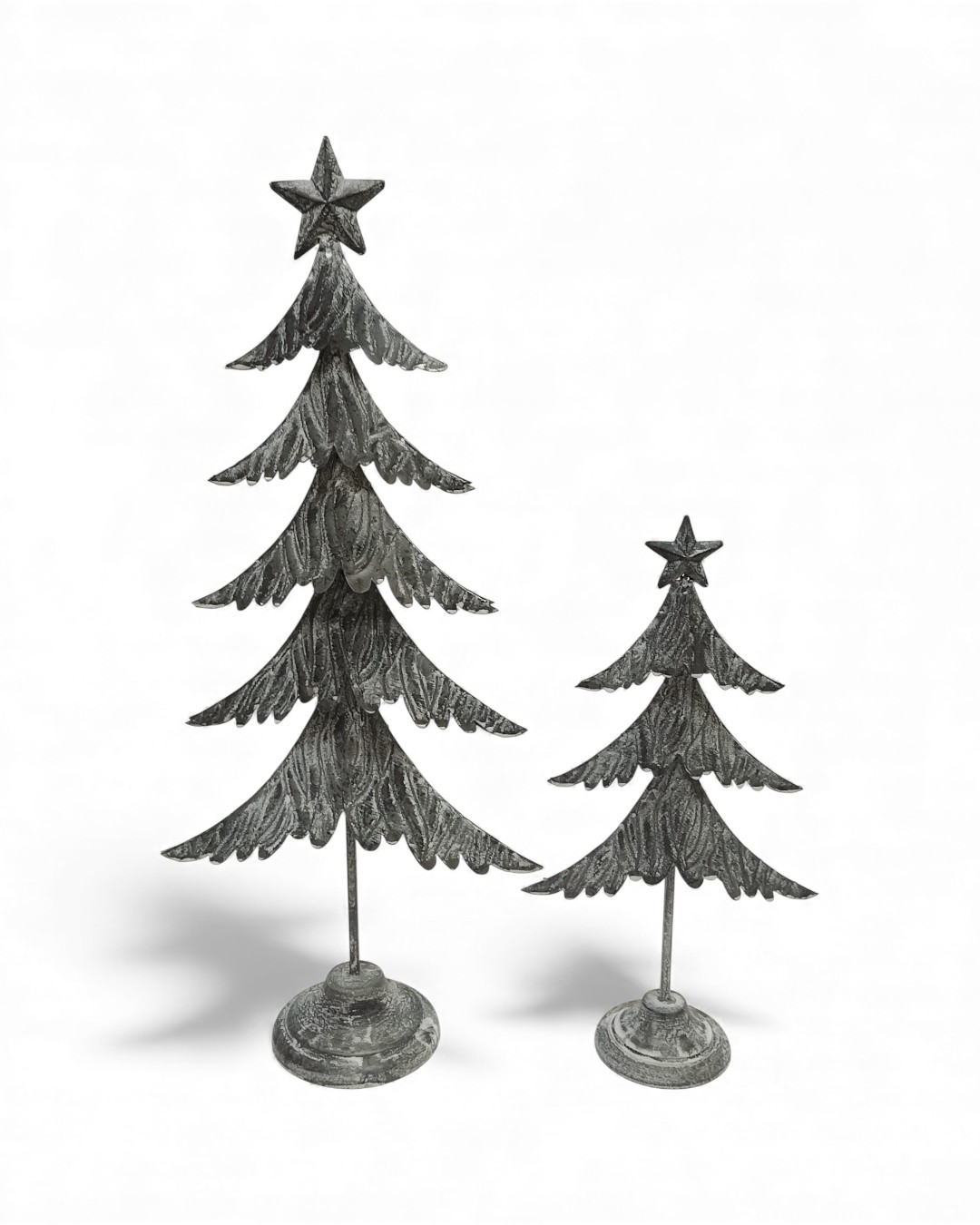 Set of 2 Tiered Metal Trees, Dark Distressed