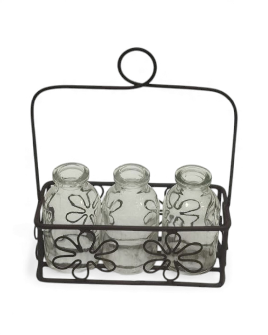 Black Bottle Holder Whimsical Flower Design