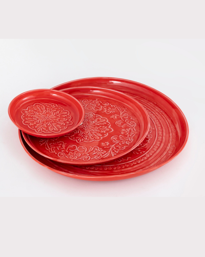 Bright Red Embossed Dinner Plate Set