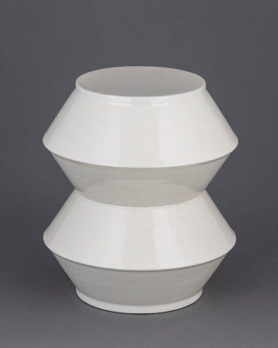 Modern Glossy White Geometric Accent Stool