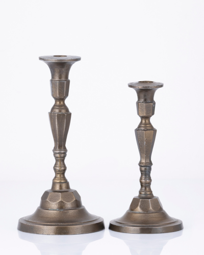 Vintage Hexa Brass Candle Holder Set