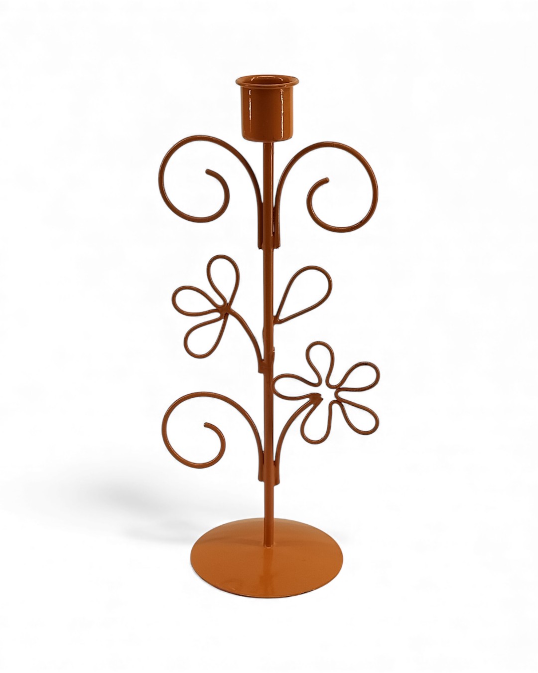 Joyful Scrolls Taper Candlestick - Taller Orange