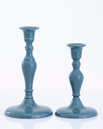 Glossy Blue-Green Candlestick Pair