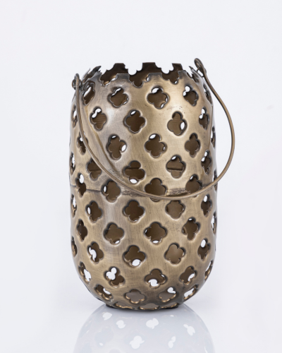 Floral Cut Antique Brass Lantern