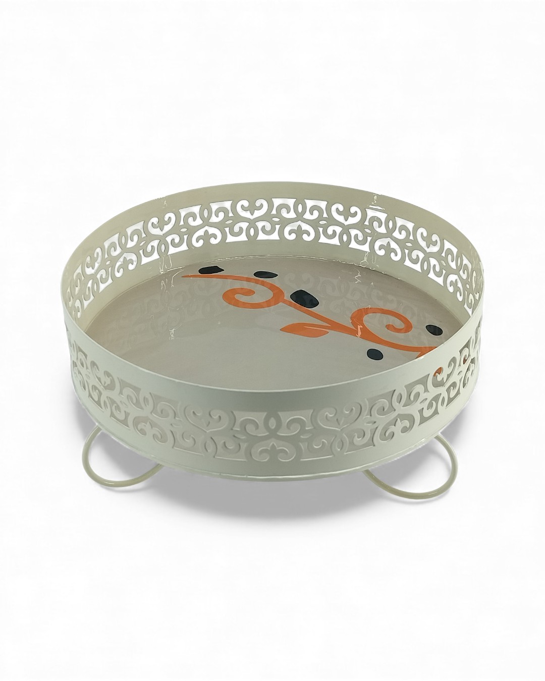 Joyful Scrolls Cream & Orange Tray/Basket