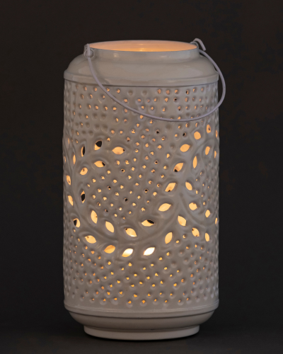 Tall White Cutwork Lantern