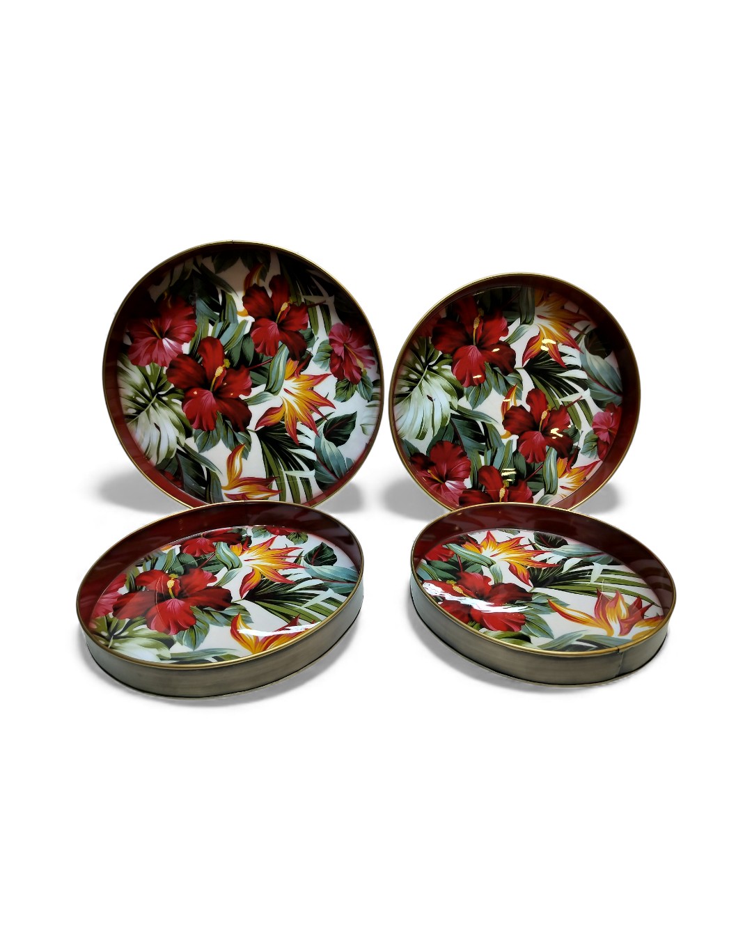 Set of 4 Tropical Hibiscus Floral Serving Trays