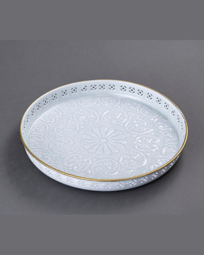 Elegant  Round Tray with Floral Carving