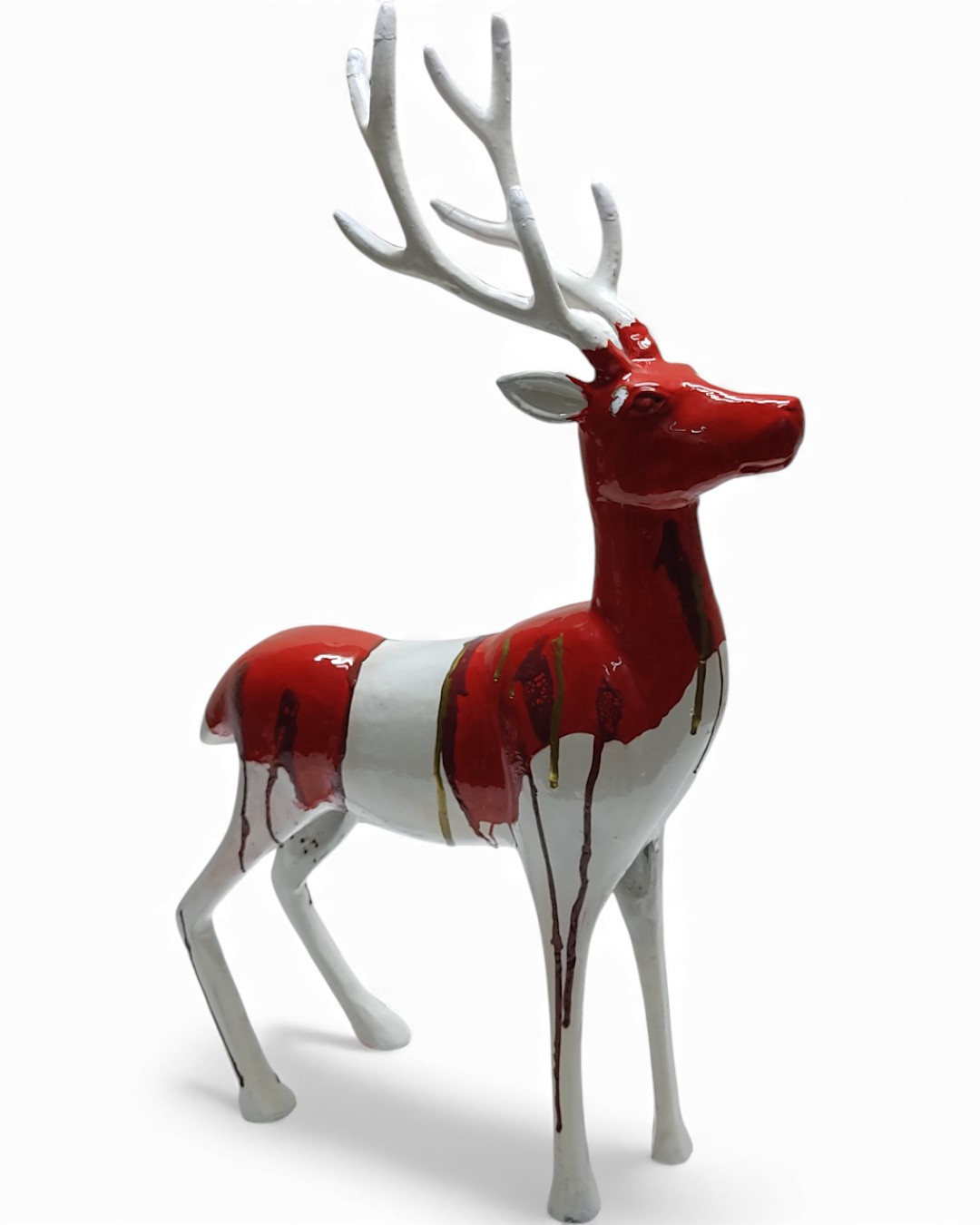 Modern Art Dripping Paint Reindeer Figurine