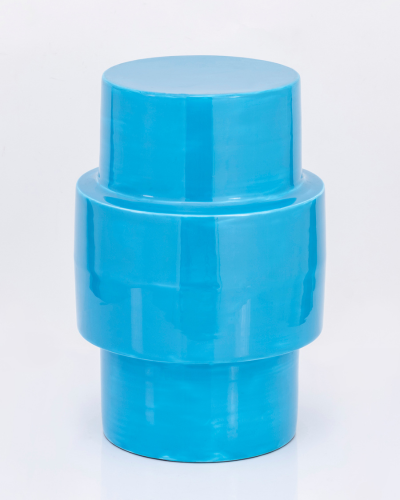 Geometric Glossy Stool – Sky Blue Finish
