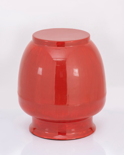 Glossy Barrel-Shaped Ceramic Stool – Cherry Red