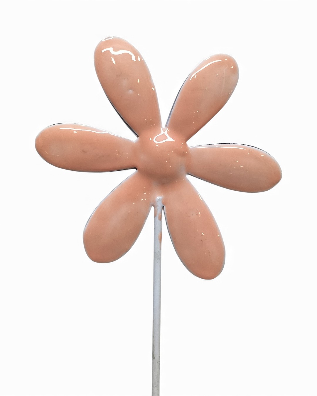 High-Gloss Peach Enamel Daisy Flower Stake